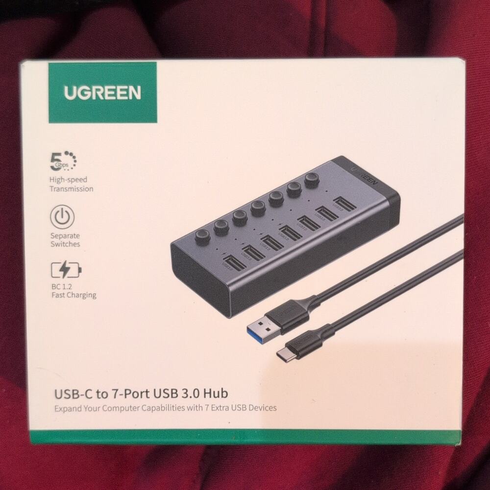 UGREEN USB-C to 7-Port USB 3.0 Powered Hub w/ Switches Black CM481